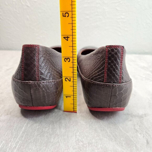 Fitflop Ballet Flats Brown Leather Croc Embossed Slip On Low Wedge Comfort Shoes - Picture 4 of 10